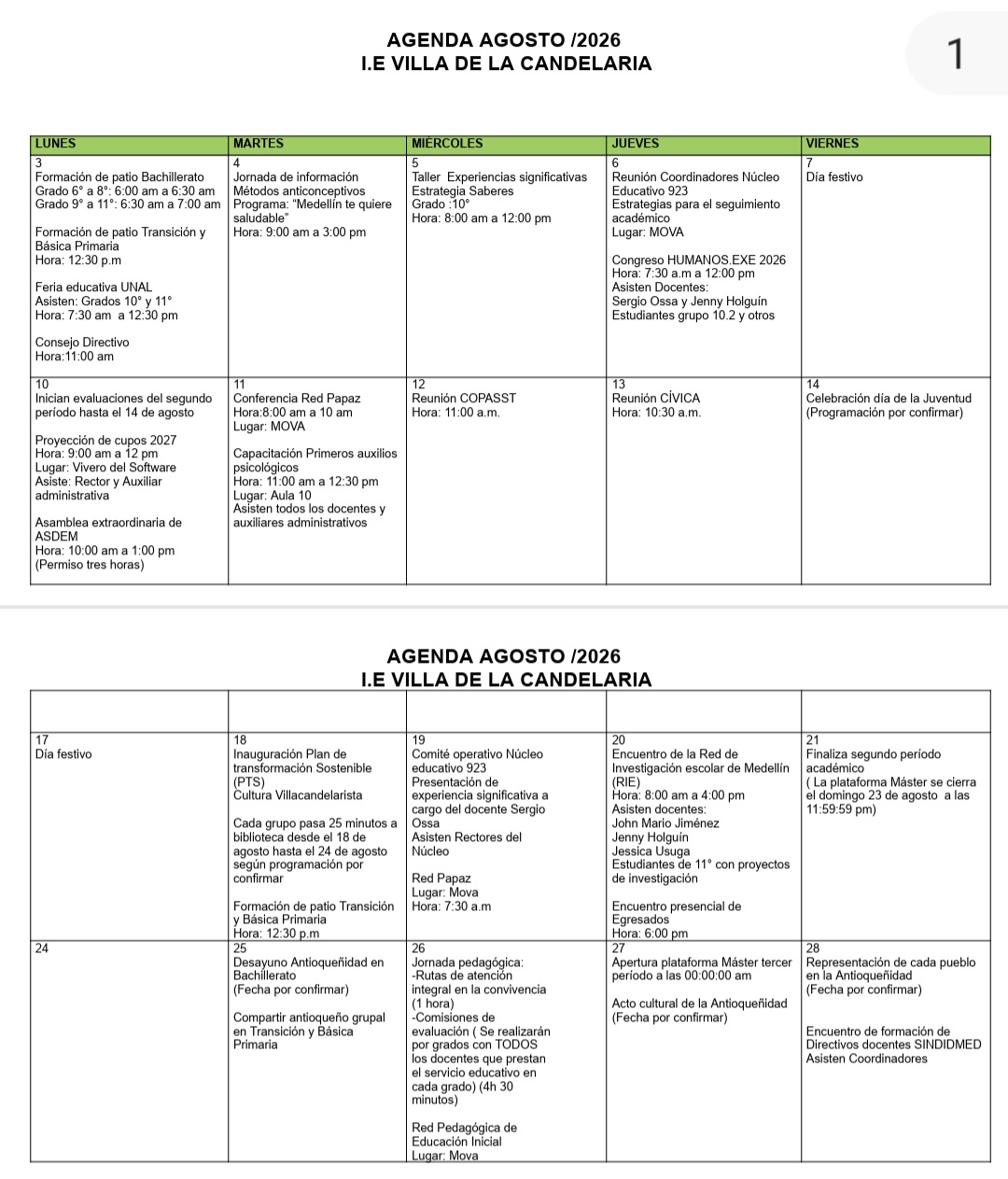 Agenda Julio